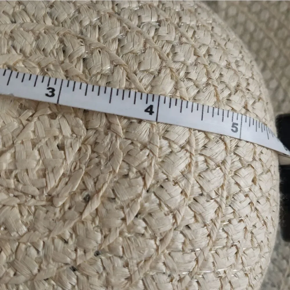 Floppy Wide Brim Summer Sun Beach Hat Natural Color Blue Ribbon Paper
